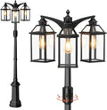 Outdoor Lamp Post Motion Sensor, Dusk to Dawn Pole Lights 3-Head, Classic Black 360°Detection Waterproof Anti-Rust Aluminum Street Lighting for Yard Backyard Patio Driveway