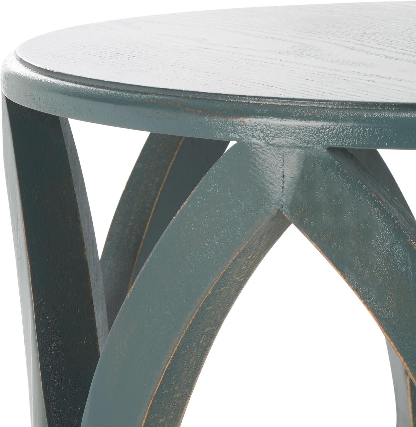 SAFAVIEH Home Collection – Janika Dark Teal Washed Round Accent Table with Shelf, Fully Assembled Solid Pine Wood Side Table for Living Room or Bedroom (AMH6607C)