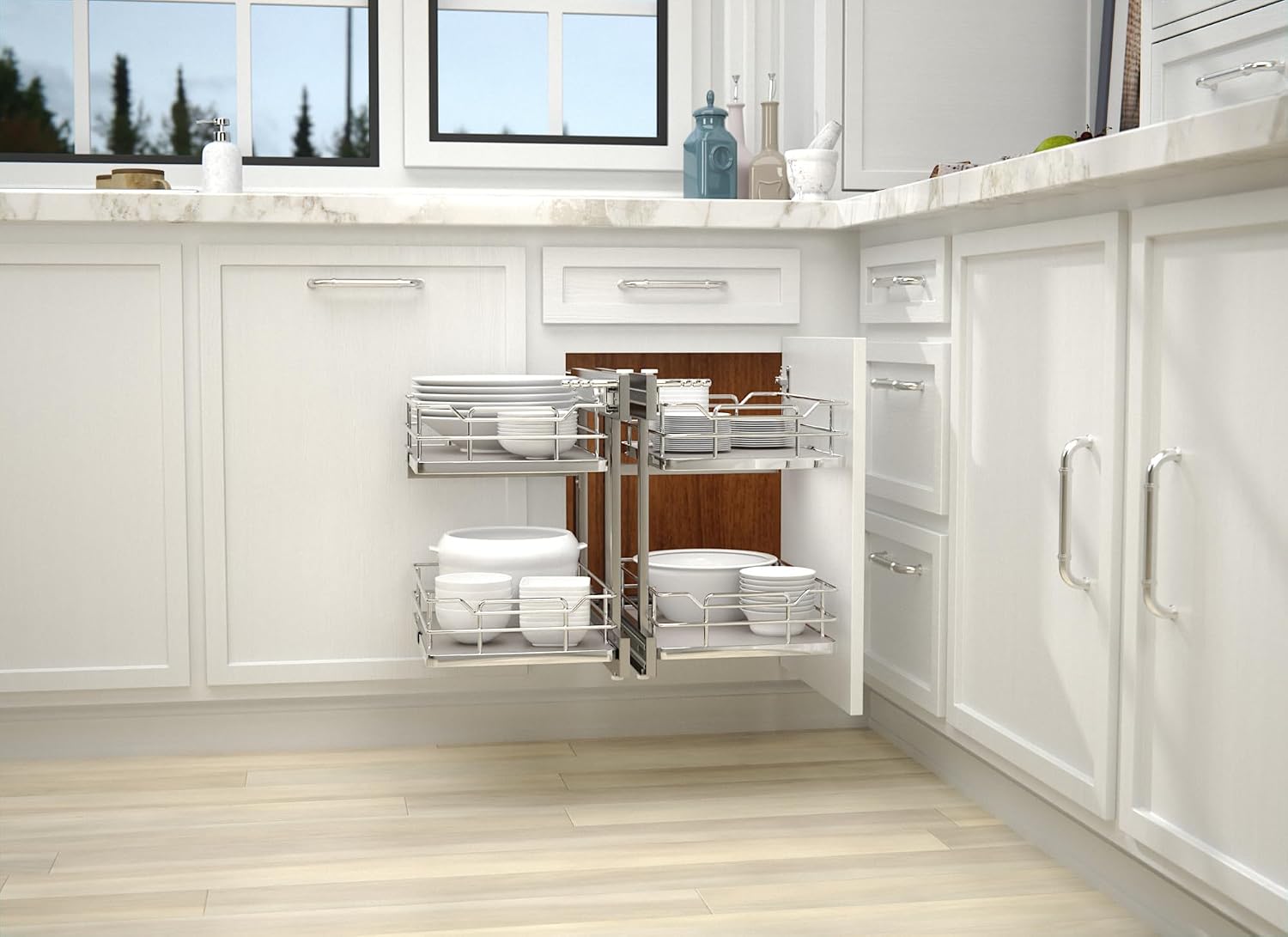 Rev-A-Shelf Gray Two-Tier Elite Optimizer w/Soft-Close for 15' Blind Corner Cabinet Openings