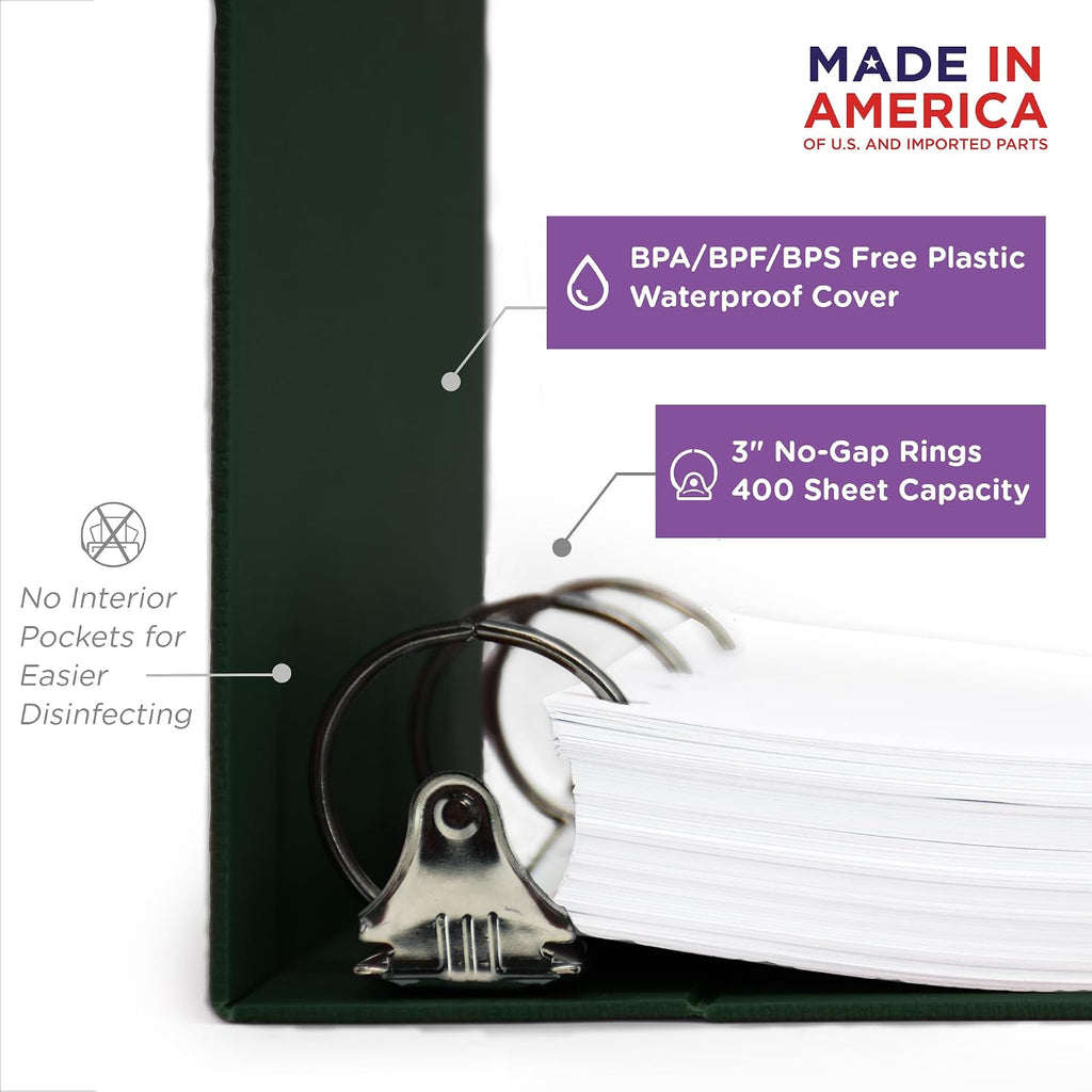 Carstens 3-Inch Heavy Duty Round Ring Binder for Medication Administration Records – Side Opening Forest Green, Case of 14, Durable Plastic, No Pockets Holds 400 Letter Sheets, Made in USA (1812-3RCS)