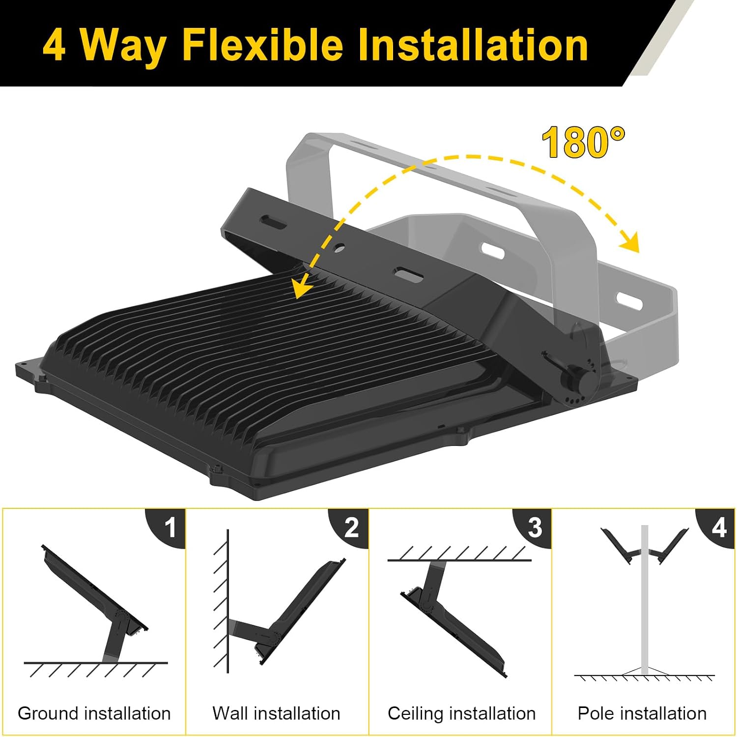 ADUB 4 PCS LED Flood Lights 240W 33600 LM, ETL Listed 5000K LED Stadium Light Outdoor, IP65 Waterproof Commercial Outside Floodlight Security Lights for Parking Lot Yard Sport Court, AC 100~277V