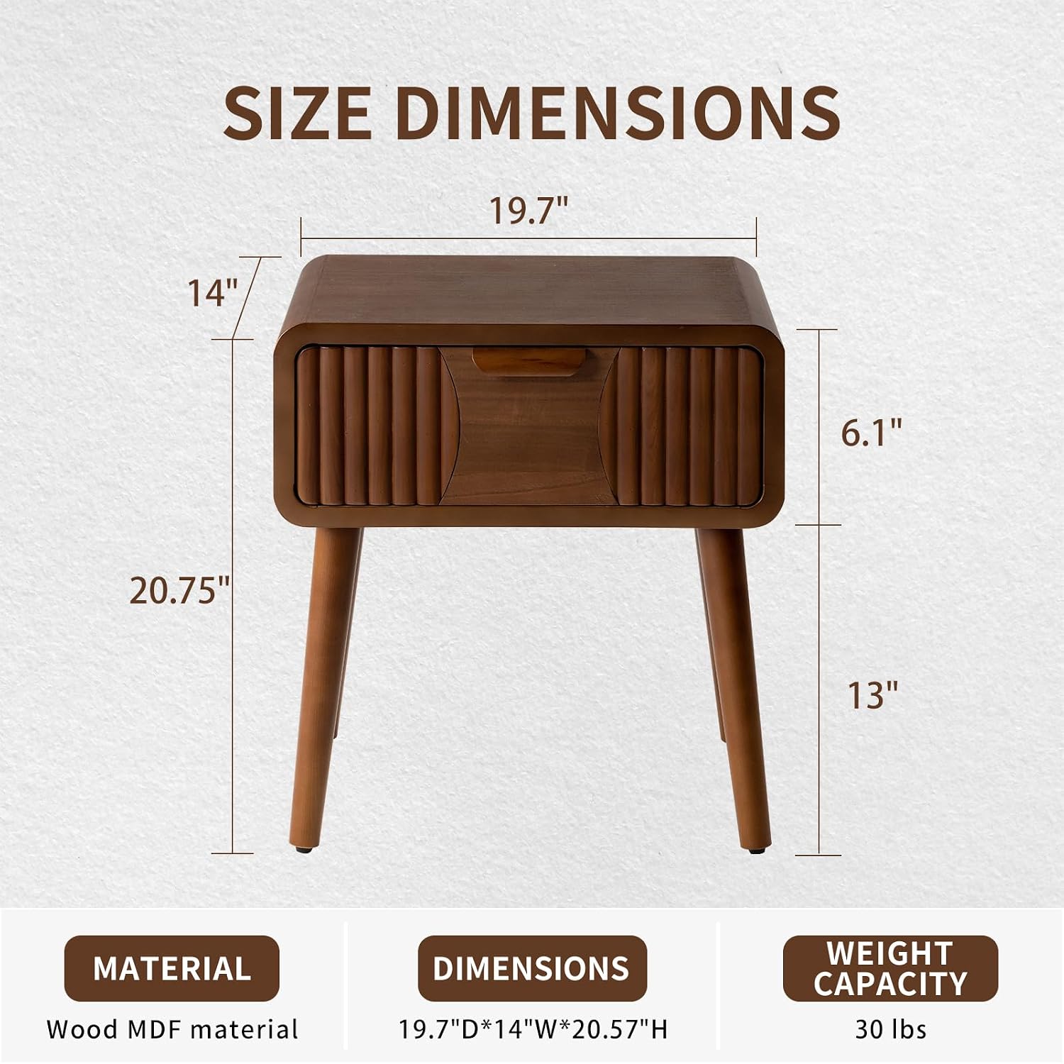 COSIEST Mid Century Modern Nightstands Set of 2, MCM Vintage Bedside Tables with Storage Drawers, Wood End Tables for Bedroom, Living Room (Brown, Striped Pattern)