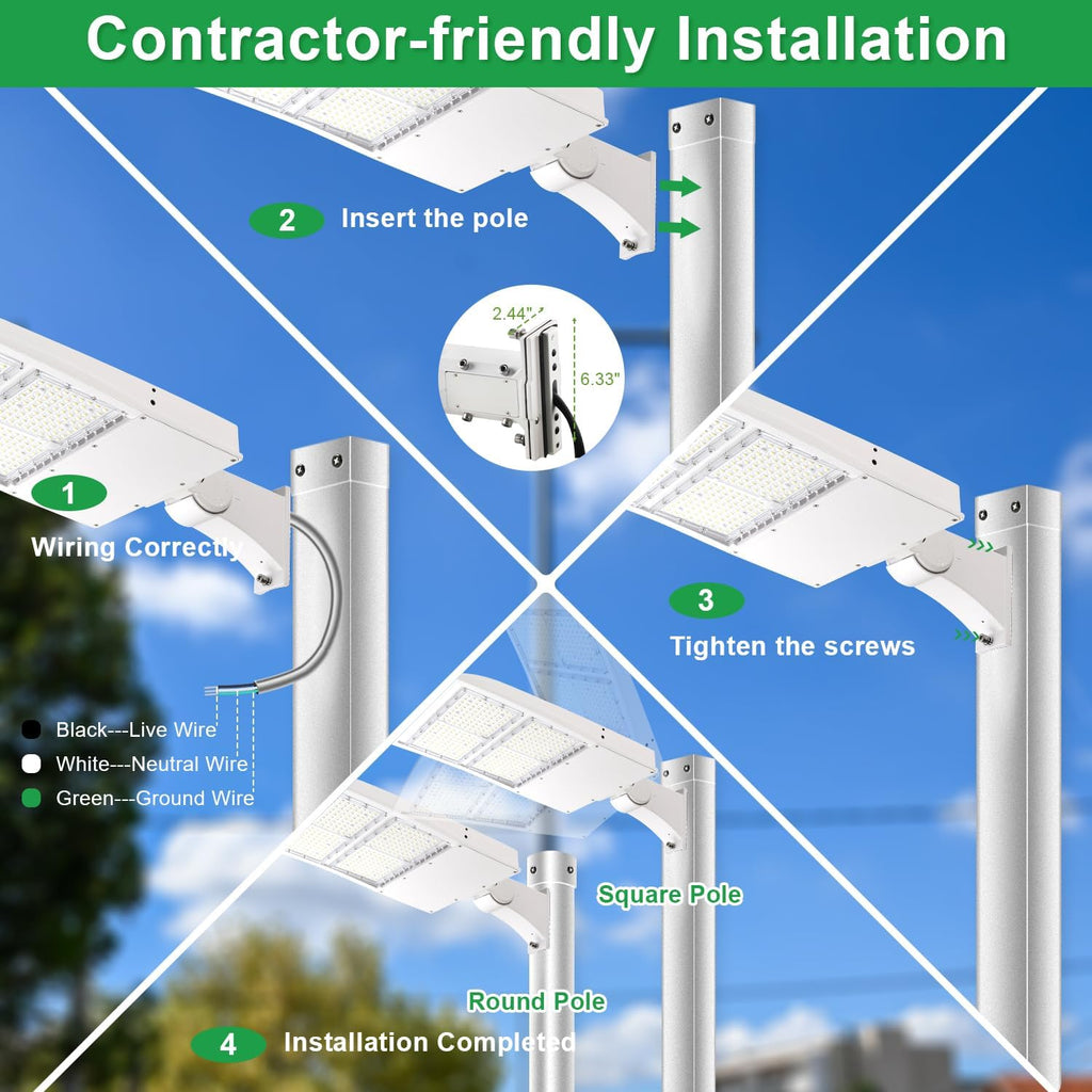 300W LED Parking Lot Lights, 42000LM(140LM/W) 5000K White LED Shoebox Street Light, Surge Protection Built-in, Dimmable Outdoor Commercial Area Lighting, IP65 Waterproof, AC100-277V, UL Listed