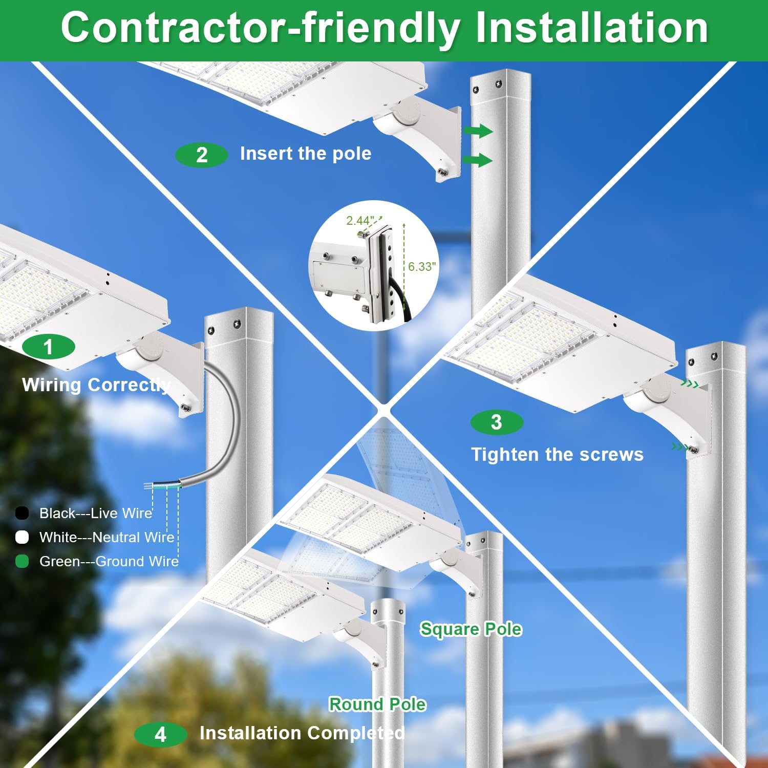300W LED Parking Lot Lights, 42000LM(140LM/W) 5000K White LED Shoebox Street Light, Surge Protection Built-in, Dimmable Outdoor Commercial Area Lighting, IP65 Waterproof, AC100-277V, UL Listed