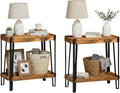 Ryegate Live Edge Modern End Tables Set of 2-2-Tier Acacia Wood Nightstands with Storage Shelf and Metal Legs - 17in Narrow Side Table Set for Living Room or Bedroom by Alaterre Furniture (Natural)
