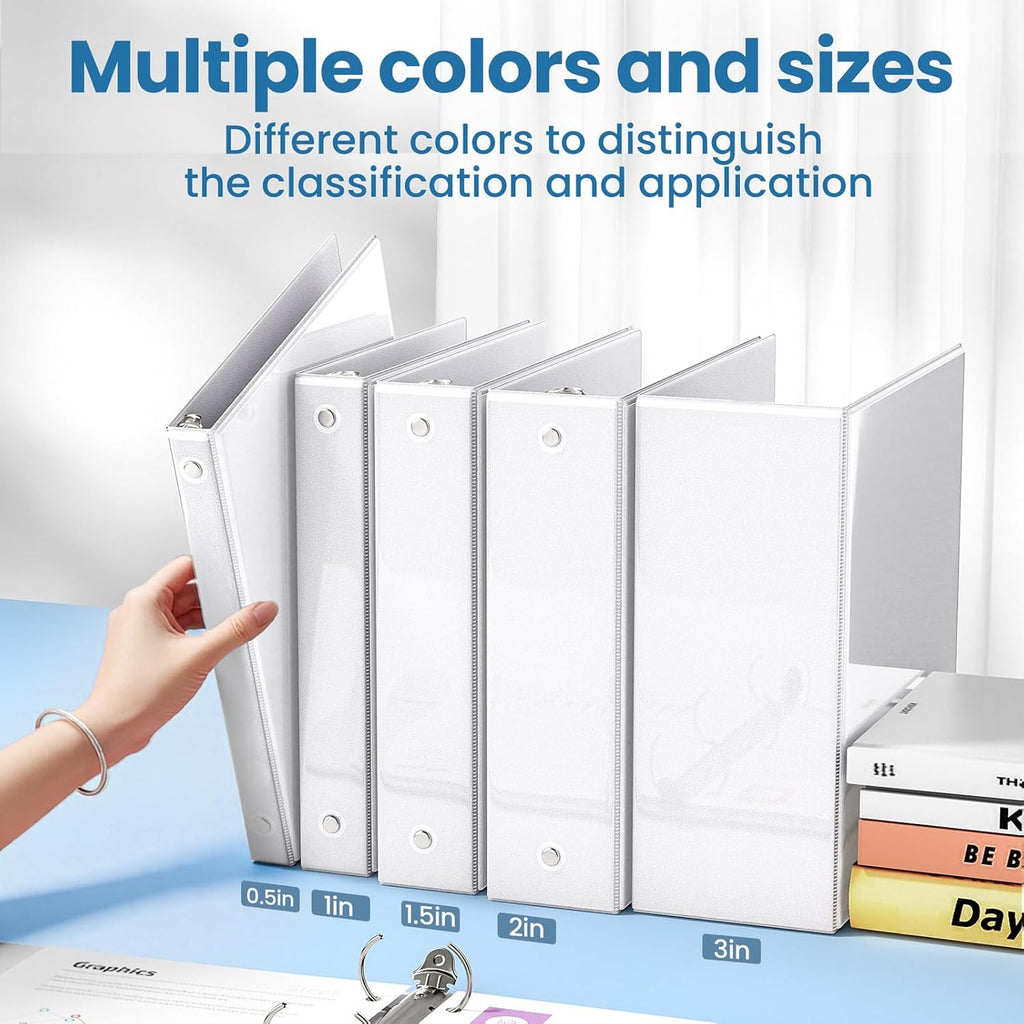 SUNEE White Binders 1 Inch 36 Pack Bulk, Clear View 3 Ring Binders PVC-Free (Fit 8.5x11 Inches) for School or Office Supplies