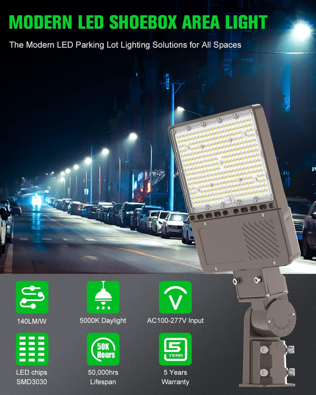 3 Pack 150W LED Parking Lot Lights Adjustable Slip Fit Mount, 22500LM, 5000K UL Listed LED Shoebox Fixture with Photocell, IP65 Waterproof Outdoor Pole Light Commercial, AC100-277V