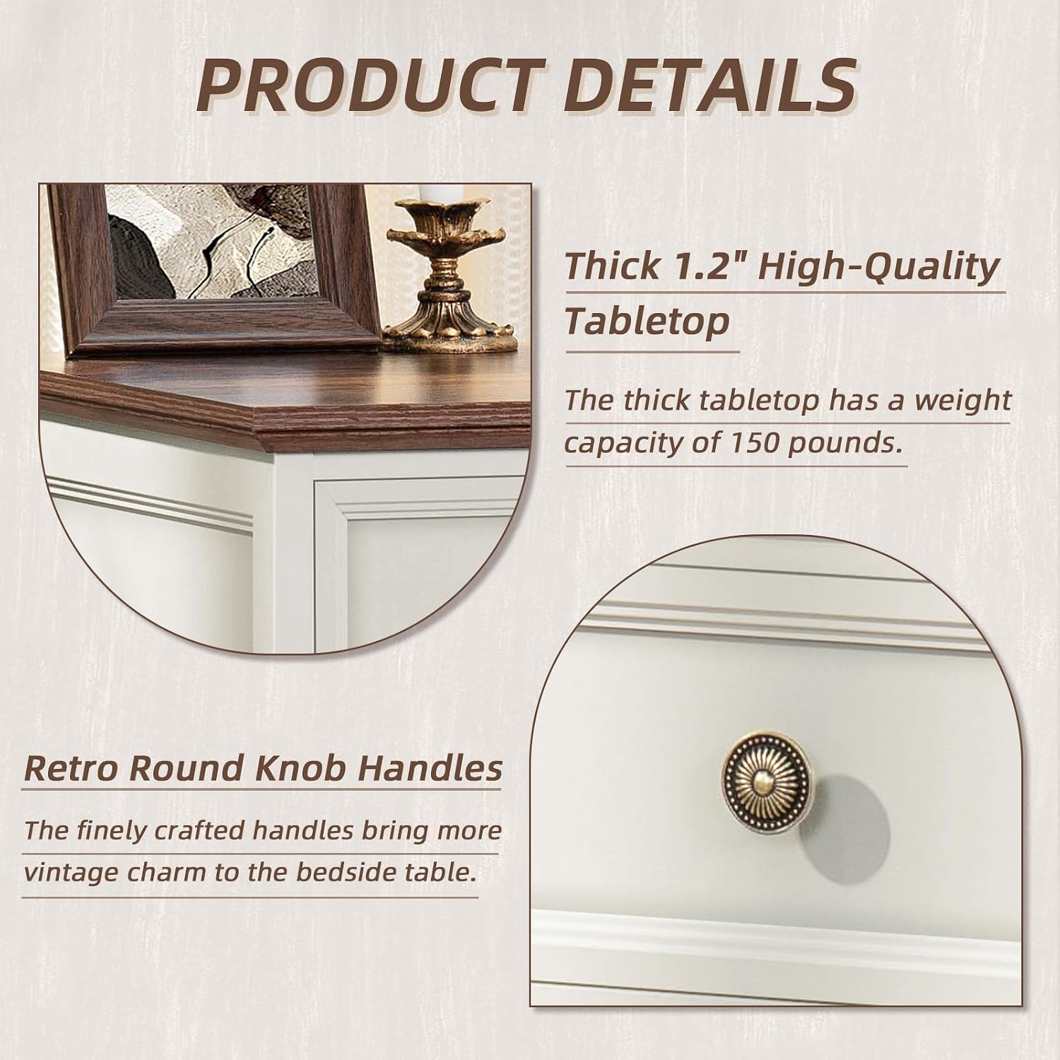Joaxswe 24' Wide Farmhouse Night Stand Set of 2,Large End Table with 3 Drawers & Metal Handle,White Wood Dresser for Bedroom, Bed Side Table Chest of Drawers Cabinet, Nightstand for Living Room,Closet