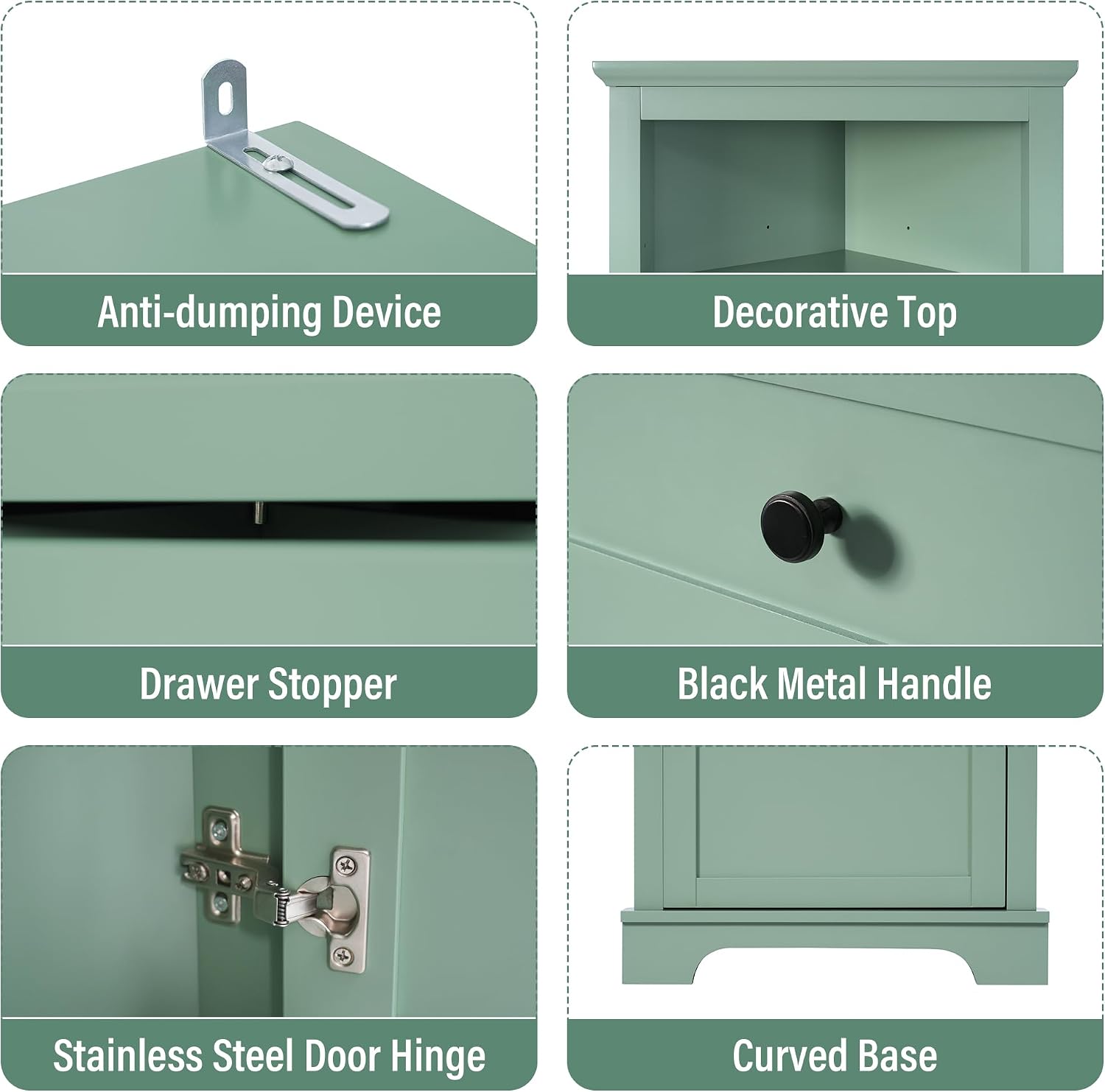 Corner Storage Cabinet with Adjustable Shelves, 68.9 in Tall | MDF, painted finish, adjustable shelves, corner fit, enclosed storage, bathroom, kitchen, 23 W x 13.4 D x 68.9 H in
