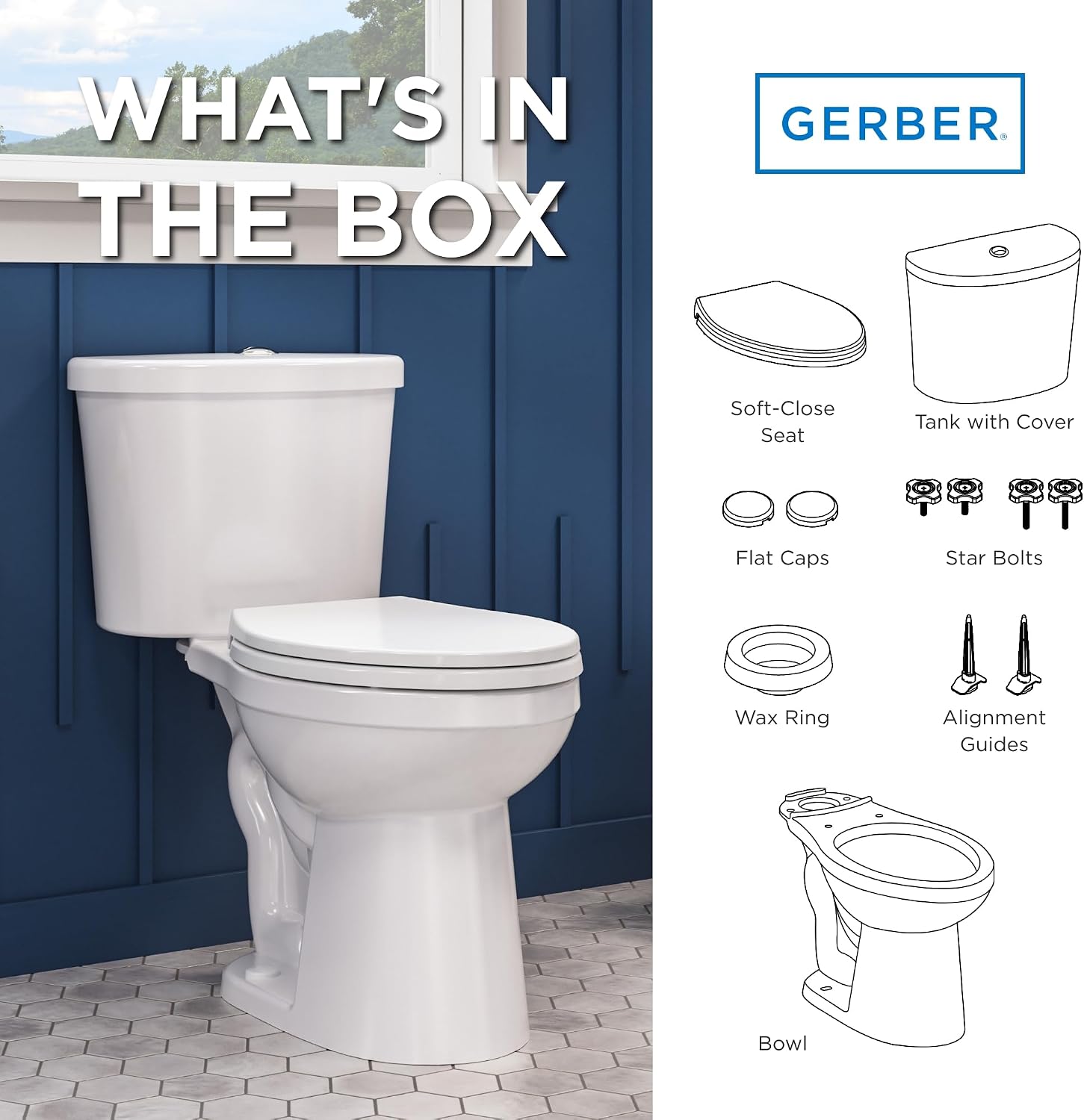 Gerber Maxwell Select Elongated Dual-Flush 1.0/1.28 GPF Two-Piece Toilet, ADA Chair Height, 12-in Rough-In, High Efficiency, Soft-Close Seat & Install Kit with Wax Ring, White, GRD49210E