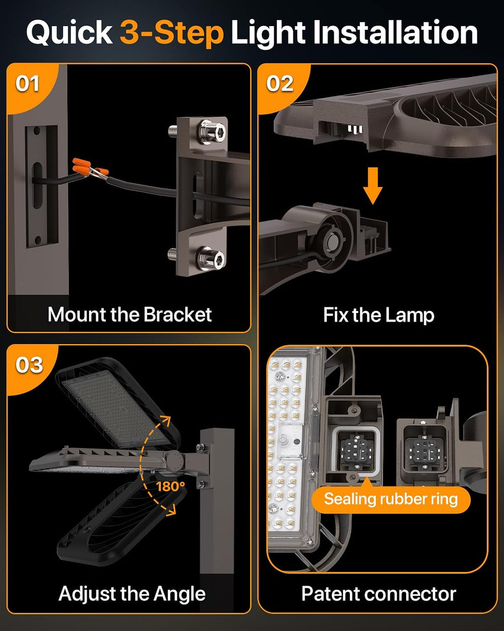 300W Led Parking Lot Light Quick Installation, Adjustable Arm Mount Shoebox Light 5000K, 45000lm Dusk to Dawn Light 100-277V, IP65 Waterproof Commercial Lighting for Parking lot, Barn