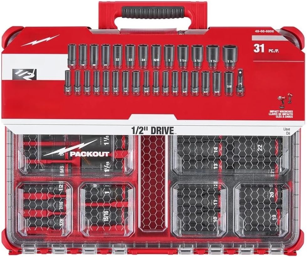 31PC 49-66-6806 for Milwaukee 1/2' hex Impact Duty Socket Drive Set w/Case