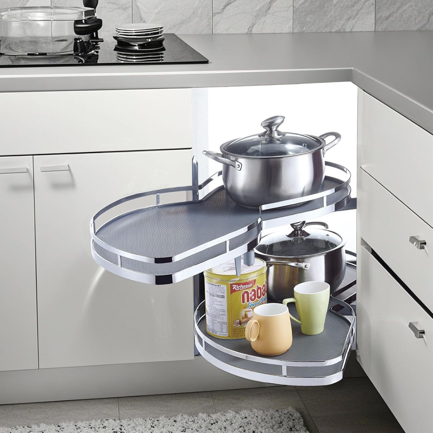 Swing Left Blind Corner Cabinet, 26'', Left Open | 2-Tier Slide Out, Magic Pull Out Organizer, Soft Close, Adjustable Height
