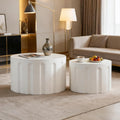 Fluted Round Nesting Coffee Table Set of 2, Modern Unique Circle Coffee Table, Drum Side Tea Table, Space-Saving for Living Room, Bedroom, Balcony, Office, No Assembly (26.77'+19.69' White B)