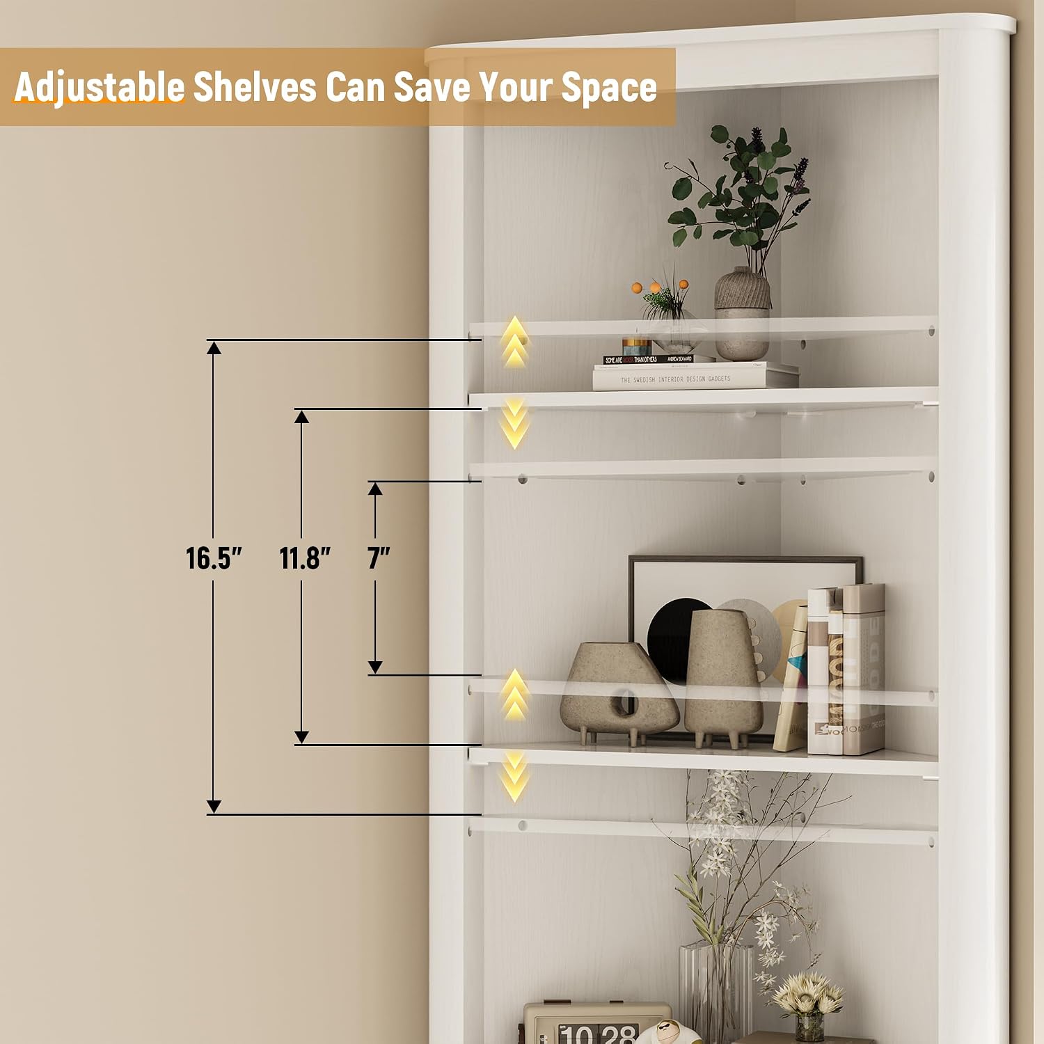 INNOD 69' Tall Corner Shelf with Doors, 6-Tier Corner Storage Cabinet with Doors, Space Saver Shelf for Bathroom, Bathroom Floor Cabinet for Living Room Kitchen, Hallway