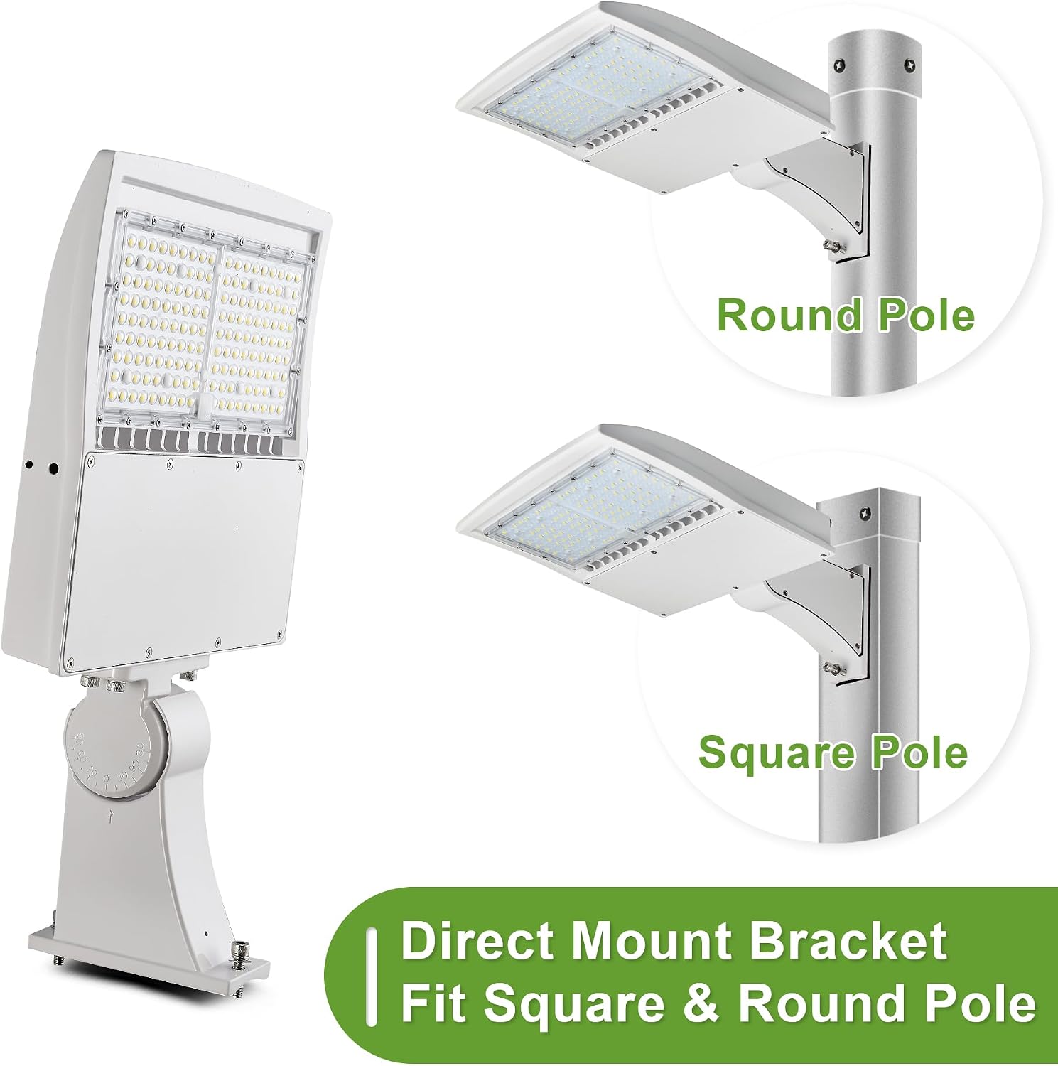 480V LED Parking Lot Light, 80W/100W/150W Wattage Selectable, 21,000LM 5000K White Housing Shoebox Pole Light, 277–480V High Voltage, Surge Protection, UL Listed, Commercial Area Street Lighting