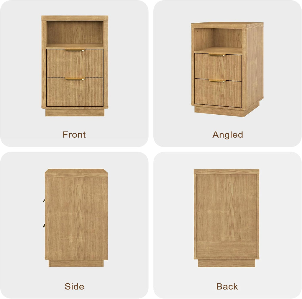 3-Piece Fluted Living Room Set Includes 2 Fluted Night Stand with Drawers and 59' Fluted Fireplace TV Stand for TVs Up to 70 inches,Modern TV Stand and End Table Set,Natural Oak
