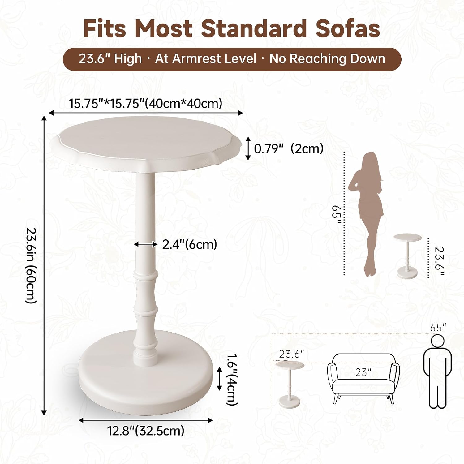 100% Solid Wood Round Pedestal Side Table, Vintage End Table for Living Room Bedroom, Heavy-Duty Antique Accent Table for Corner Spaces, Small Bedside Nightstand, 5-Min Assembly, White