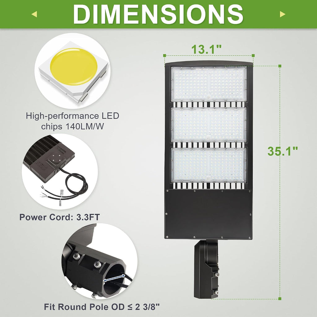 450W LED Parking Lot Light, 63000LM Shoebox Area Light for Sport Court & Commercial Outdoor Lighting, 5000K, 277-480V, Replaces Up to 1500W MH/HPS