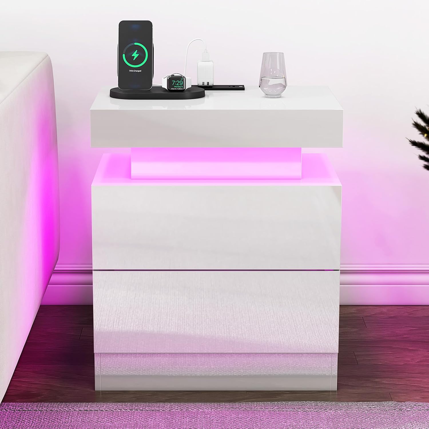 VanAcc 4-Piece Living Room Table Set, 80' Fireplace TV Stand with High Gloss Doors, Modern Coffee Table, LED Light End Table,High Glossy Table Sets for Living Room, White & Black