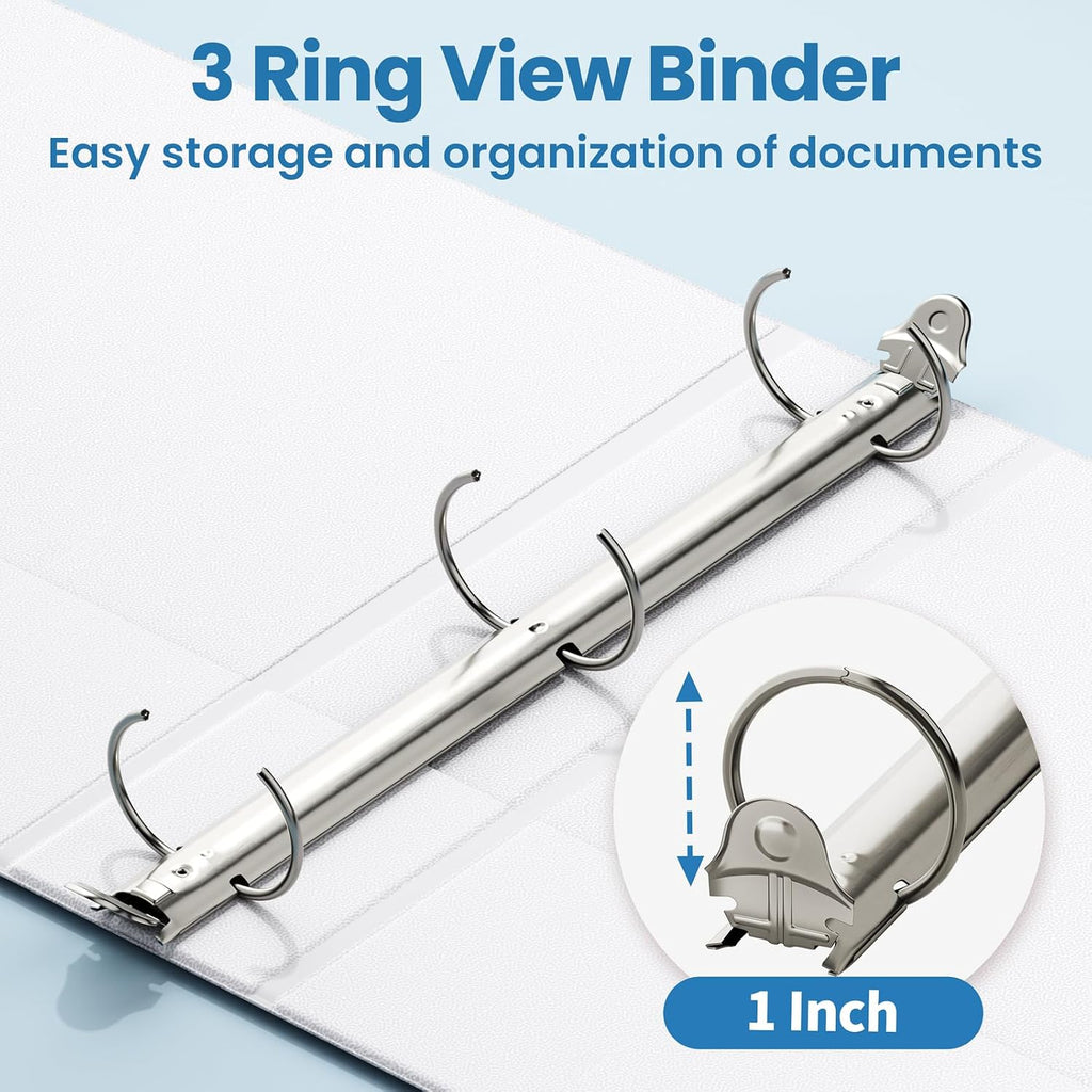 SUNEE White Binders 1 Inch 36 Pack Bulk, Clear View 3 Ring Binders PVC-Free (Fit 8.5x11 Inches) for School or Office Supplies