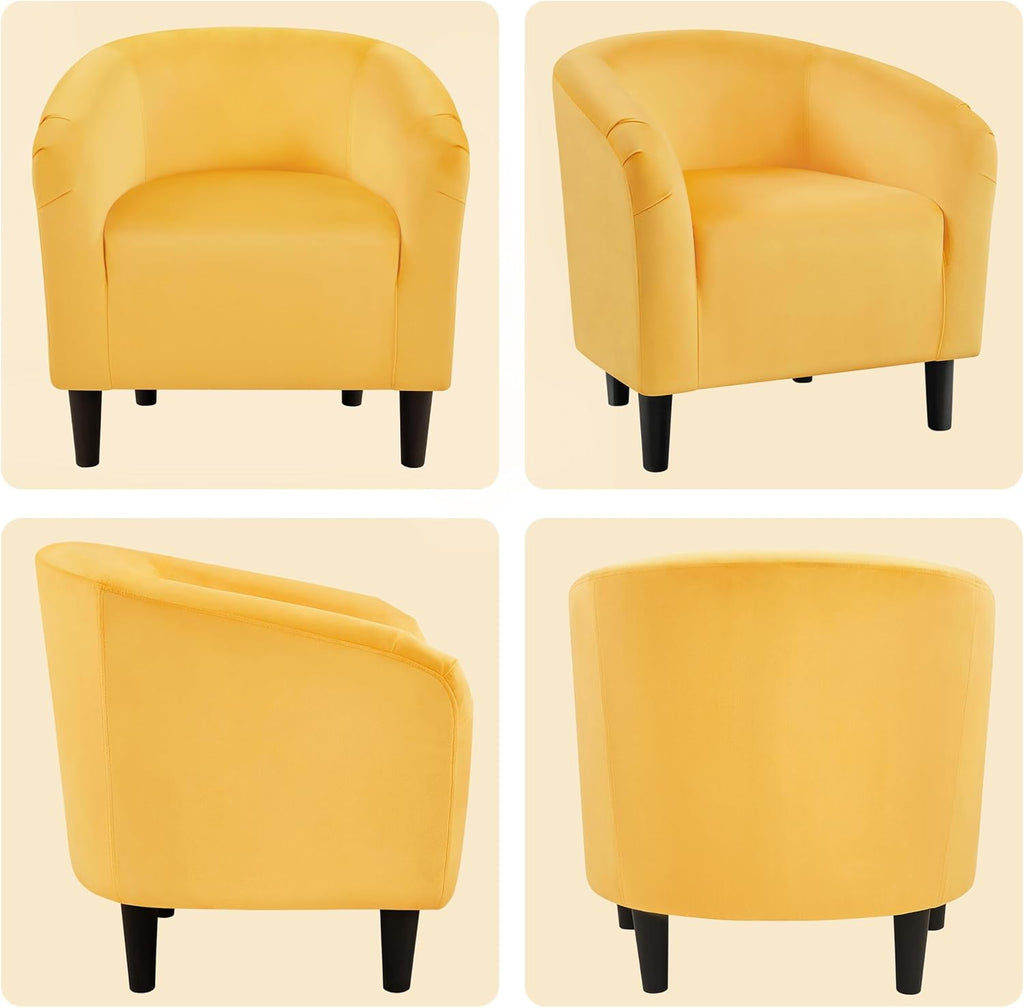 Yaheetech Barrel Chairs, Velvet Accent Chairs with Soft Padded Armrest for Living Room Bedroom Waiting Room Office, Set of 2, Yellow