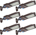 200W LED Parking Lot Light with Adjustable Arm Mount 6 Pack 28,000LM 5000K Commercial Area Street Flood Light with Dusk to Dawn Photocell IP65 Waterproof, ETL Listed for Road, Playing Field