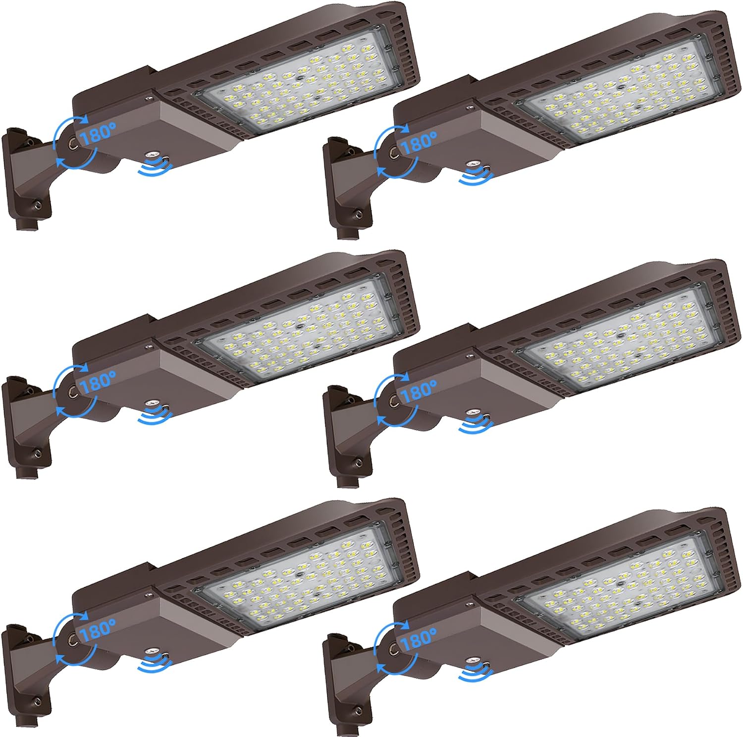 200W LED Parking Lot Light with Adjustable Arm Mount 6 Pack 28,000LM 5000K Commercial Area Street Flood Light with Dusk to Dawn Photocell IP65 Waterproof, ETL Listed for Road, Playing Field
