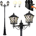 2-Head Outdoor Lamp Post Light with Outlet, 94″ Dusk to Dawn Street Light Pole Waterproof Aluminum Outdoor Post Lights, Black Exterior Lighting for Garden Yard Driveway (2 LED Bulbs Included)