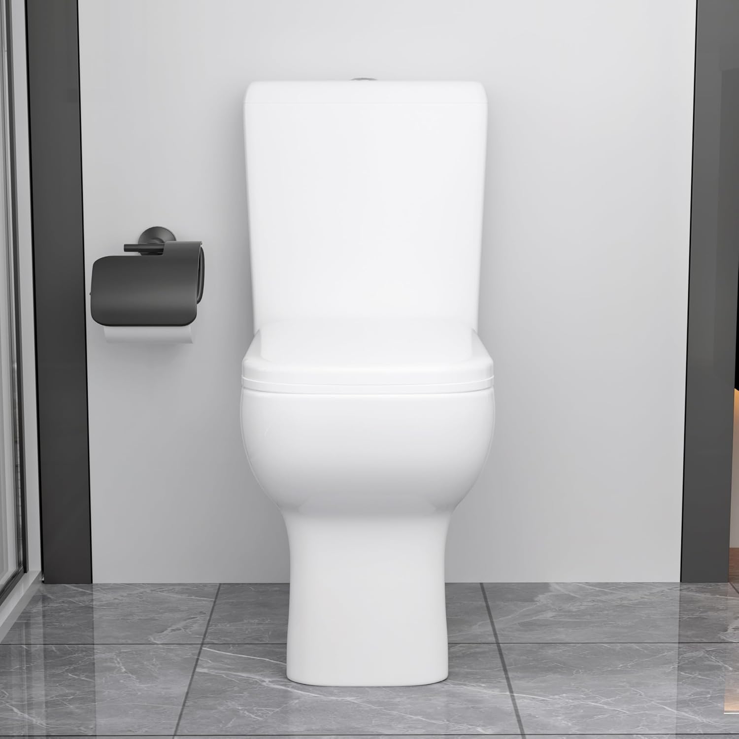 WinZo WZ5813 Rear Outlet Toilet Two Piece Square Design with Dual Flush 1.1/1.6 GPF P Trap Wall Discharge for Bathroom, White