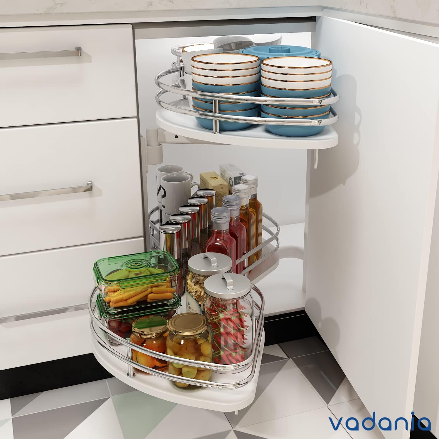 VADANIA Left Swing Pull Out Organizer for 32' Blind Corner Kitchen Cabinet, 2 Tiers Swing Tray, Soft Close, Left Handed Open