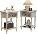 SUNBURY Vintage Nightstand Set of 2, Wood Small Bedside Table with Drawer and Open Shelf, Shabby Accent End Side Table for Living Room, Bedroom