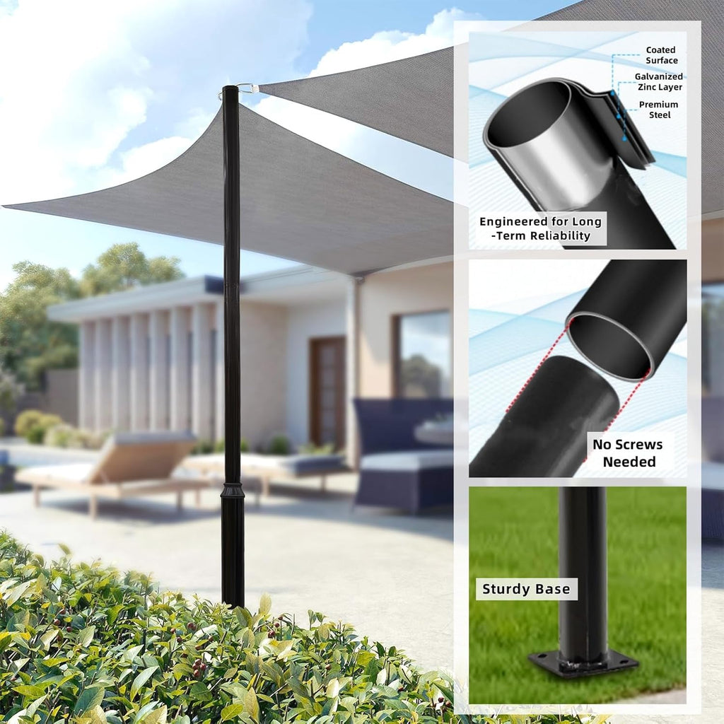 Street Light Pole, 16ft Tall Split Street Lamp Post for Outdoor Street Courtyard Parking Lot Lighting Post Fixtures with Mounting Ground Cage (16FT 114+76mm)