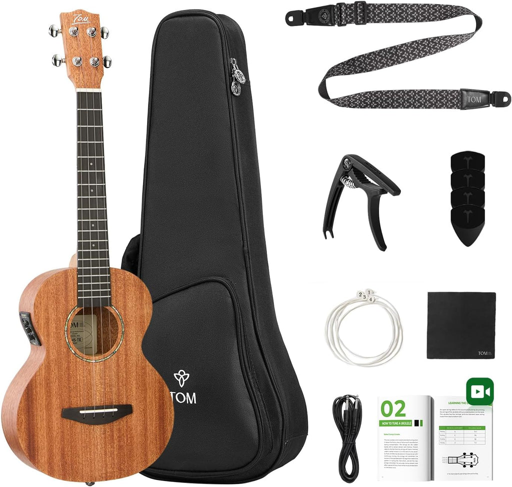 TOM 26″ Tenor Electric Ukulele - with UK-500T Pro EQ & Tuner, Solid Mahogany for Richer Volume & Depth. Ideal for Fingerstyle & Live Performance. Complete Pro Kit