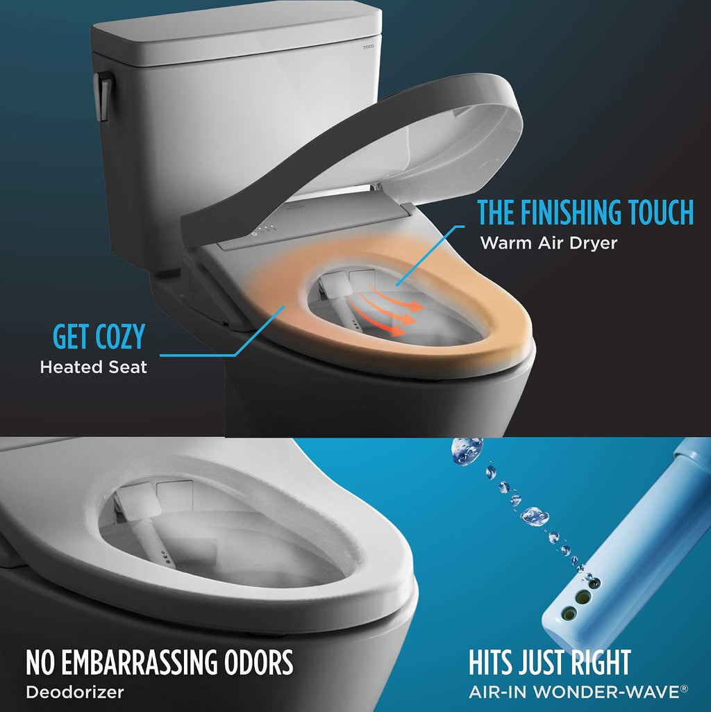 TOTO Drake WASHLET+ Two-Piece Elongated 1.6 GPF Universal Height TORNADO FLUSH Toilet with S500e Bidet Seat, Cotton White - MW7763046CSFG#01
