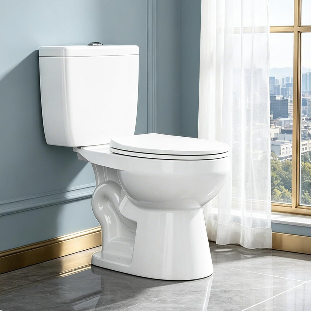 ABath 17.5' Tall Toilet Elongated with Soft Close Seat & 360° TSUNAMI Flush 0.9/1.27 GPF, WaterSense/1000g Map Certified, NANO CLEAN Ceramic, Two Piece Compact Toilets for Small Bathroom, 12' Rough in