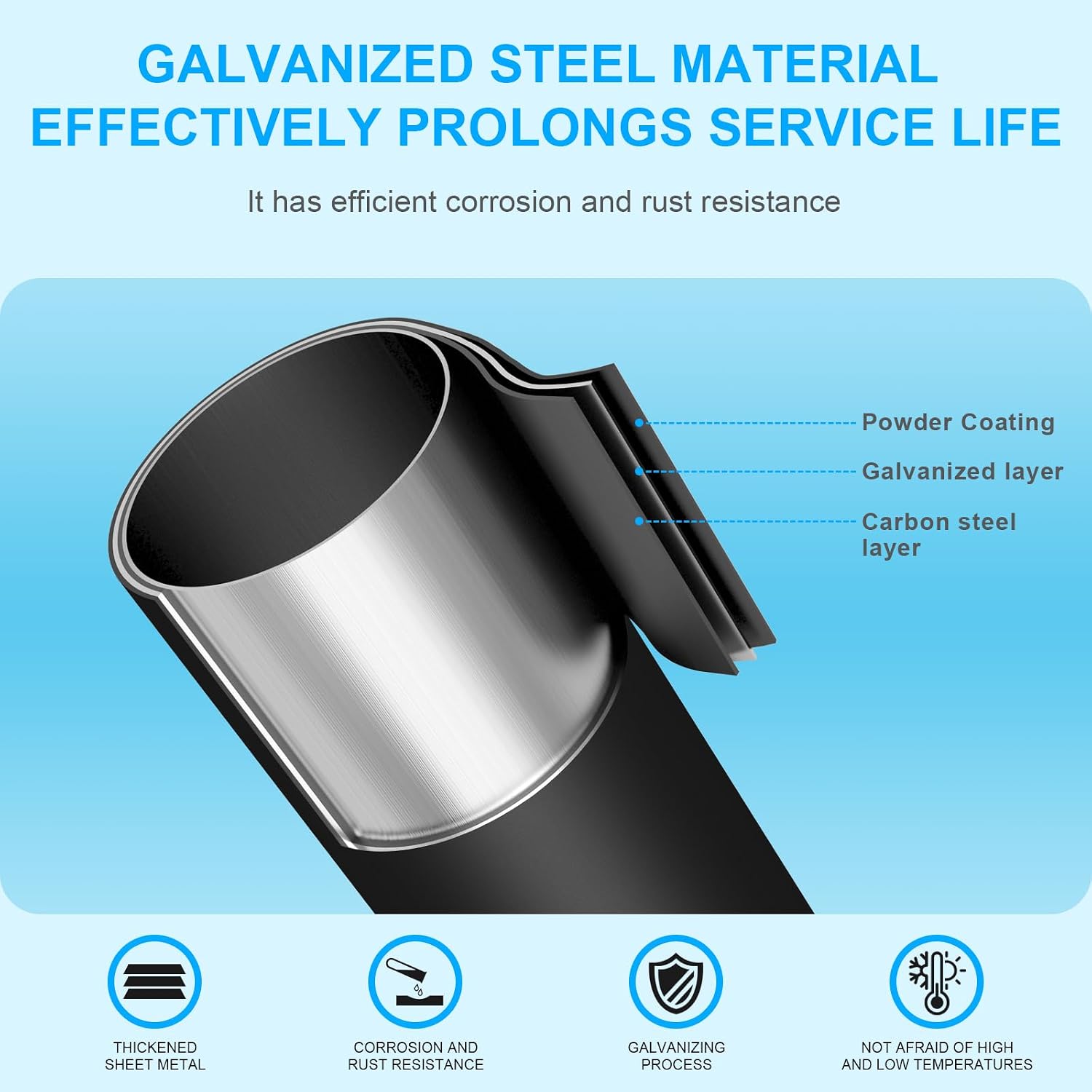 Street Light Pole 16ft Tall, Black Outdoor Galvanized Heavy-duty Metal Solar Street Lamp Post, Suitable for Outdoor Street and Courtyard Lighting Fixtures with Mounting Rebar Cage (16 FT 114+76mm)