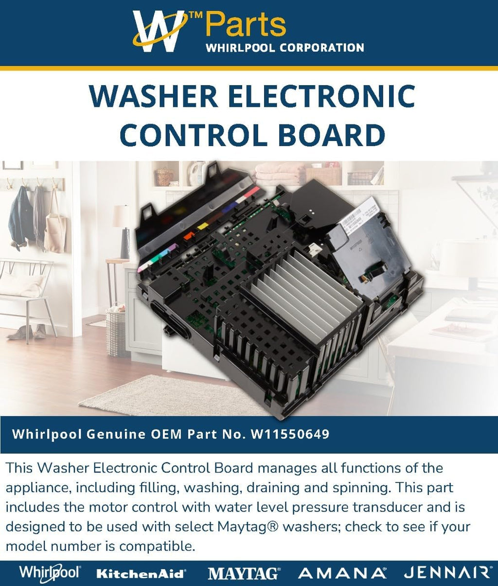 Whirlpool W11550649 OEM Washer Electronic Control Board, Black