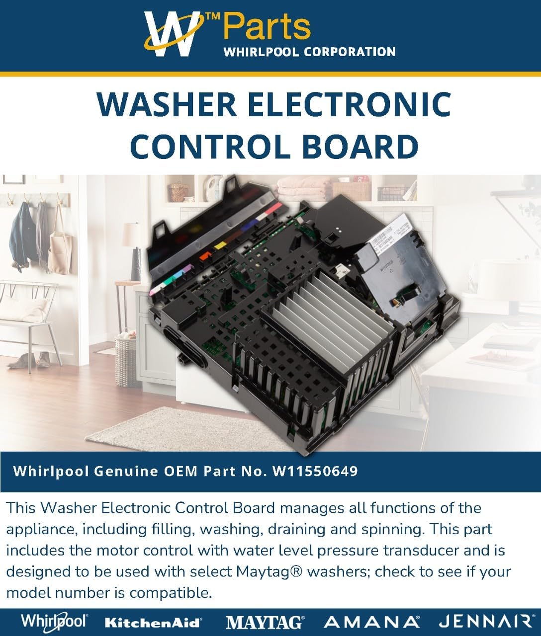 Whirlpool W11550649 OEM Washer Electronic Control Board, Black