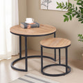 CENSI 24' Round Nesting Coffee Table, Accent Table, Natural Oak, Light Wooden Finish, Space-Saving, Modern Industrial Style