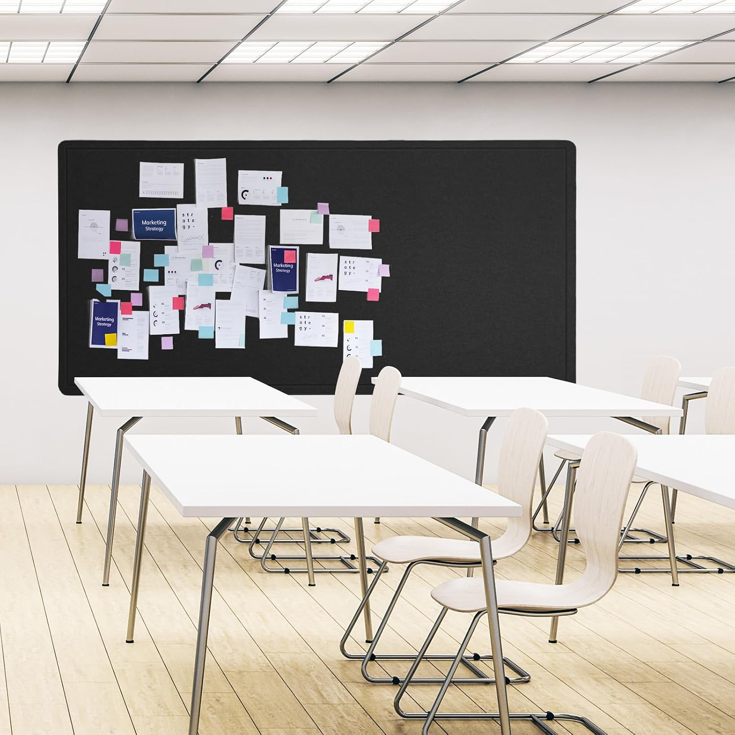 Lightomorrow Extra Large Bulletin Board - 96 x 48 Inches, Decorative Felt Pin Board for Wall - 8' x 4' Foldable Photo Display Board with Self-Adhesive Tape, Includes 20 Push Pins - Black
