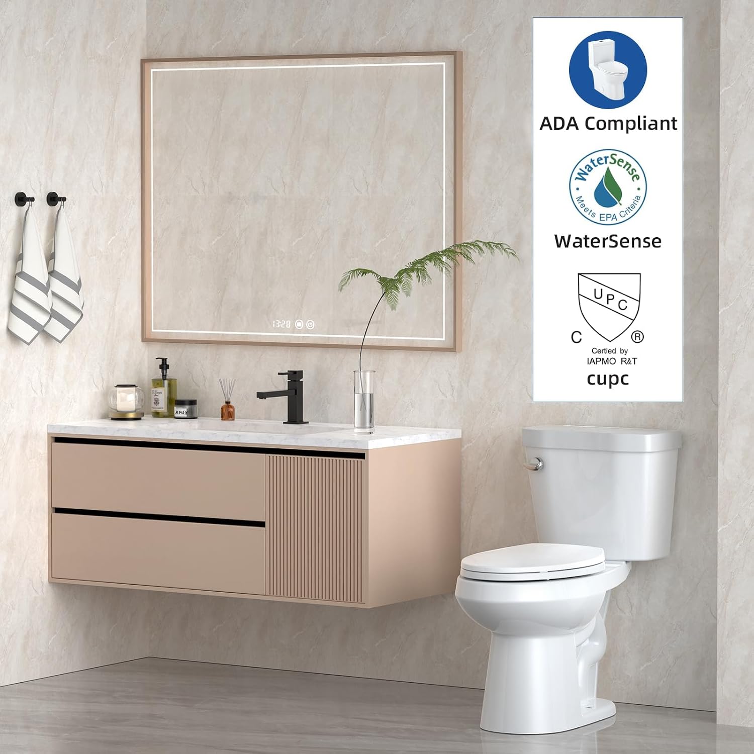 Two-Piece Toilets for Bathrooms, Extra Tall Toilet with 21' Height, Elongated with Soft Close Seat, Power Flush 1.28 GPF