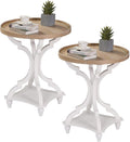 Wnutrees Farmhouse Round Accent End Table, Rustic Side Table Nightstands for Living Room, Wood Tray Top, Handcrafted Finish, Set of 2, White