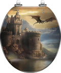 Round Toilet Seat Fantasy castle dragon Resin Toilet Seat Slow Quiet Close Lid with Quick-Release Hinges Cover Bumpers Easy to Clean Install