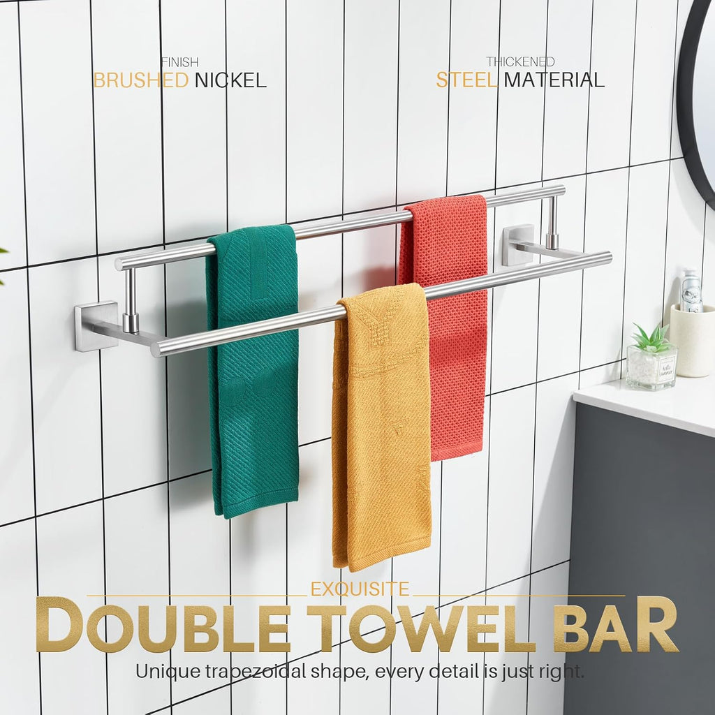 KOKOSIRI 32 Inch Bath Towel Bar Bathroom Towel Holder Rack for Cabinet Towel Rails Standing Towel Rack Free Stand with Heavy Marble Base Brushed Nickel B5009BR-L32+THS0005-BR