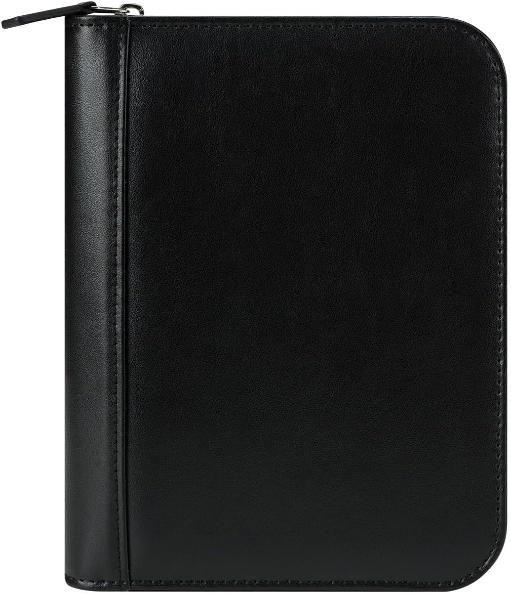 FranklinCovey - FC Signature Ring-Bound Binder for FranklinCovey Planners | Leather - Zipper Binder (Compact, Black)