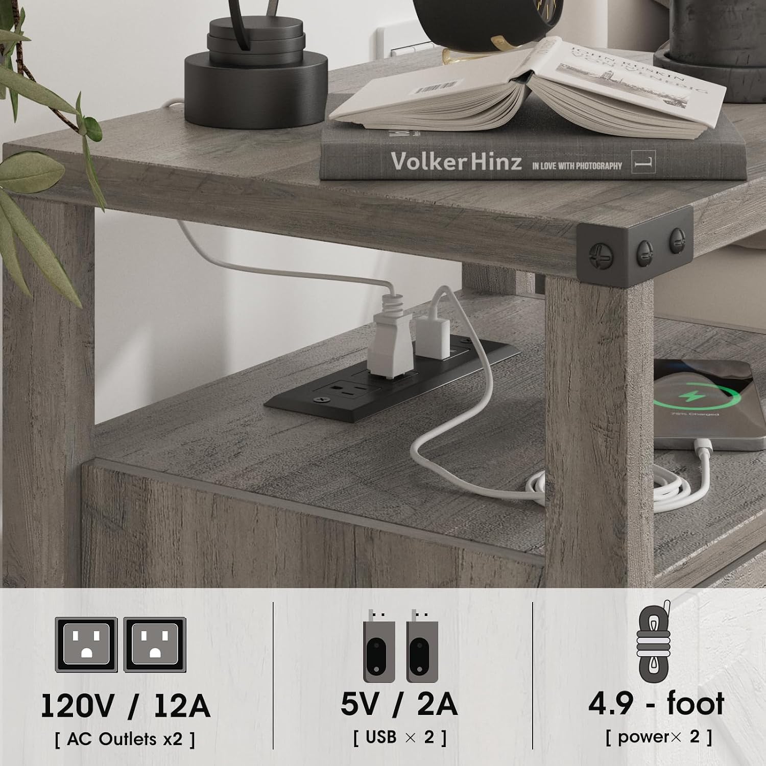 Fameill Nightstands Set of 2, Night Stand with Charging Station, Bed Side Table with Storage Cabinet, Farmhouse End Table for Living Room with USB Ports and Outlets, Gray