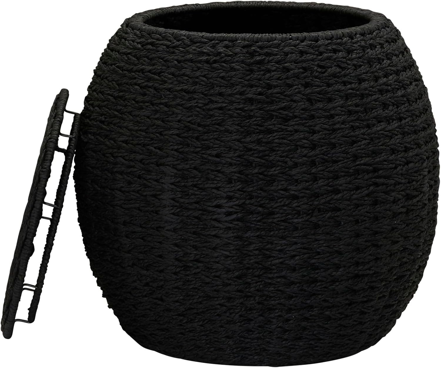 Household Essentials Handwoven Paper Rope Barrel Wicker Storage Basket Side Table, Black