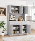71' Kitchen Pantry Cabinet,Tall Storage Cabinet with Doors & Shelves Adjustable, Kitchen Storage Hutch with Microwave Shelf,Coffee Bar,Led Lights&Charging Station,Corner Pantry Cabinet for Living Room