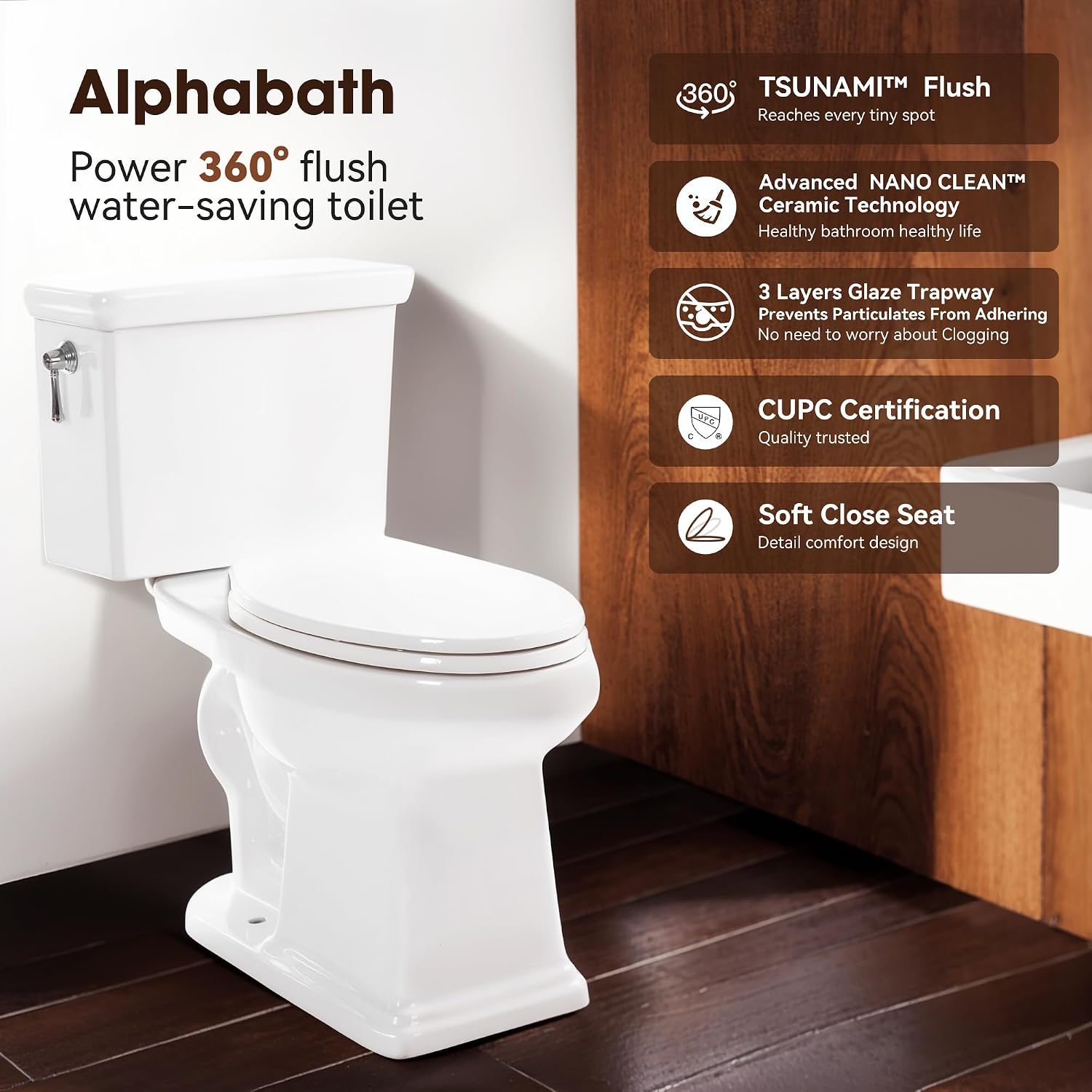 17' Comfort Height Toilet with Soft Close Seat, Two piece Toilets for Bathroom, Nano Self-Cleaning Glaze, 1.27 GPF Powerful Single Flush, Easy to Clean & Install, ADA Height, 12' Rough-In